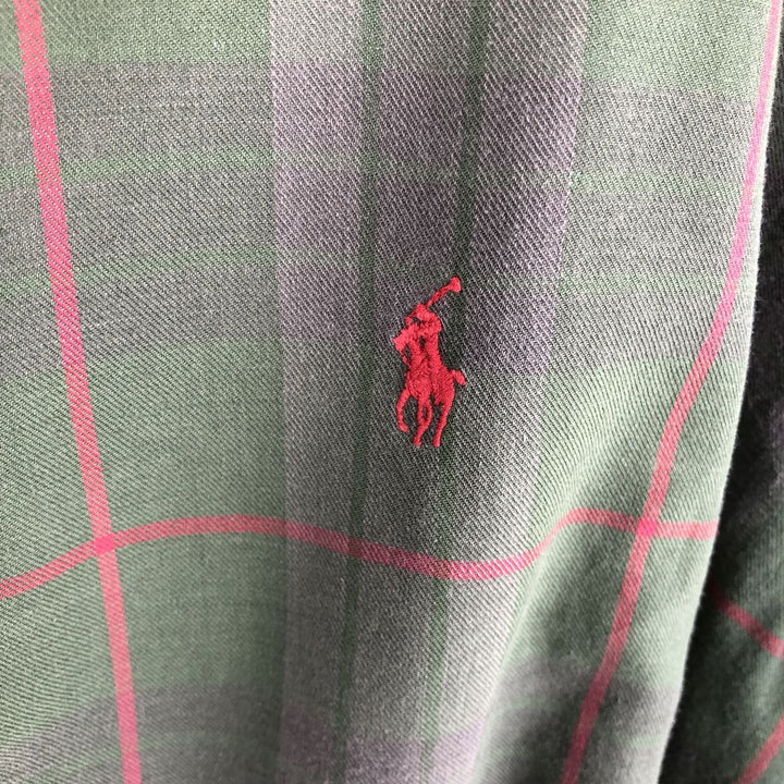 Ralph Lauren long sleeve button down check shirt, men's XXL size cotton green type Vintage Second Hand