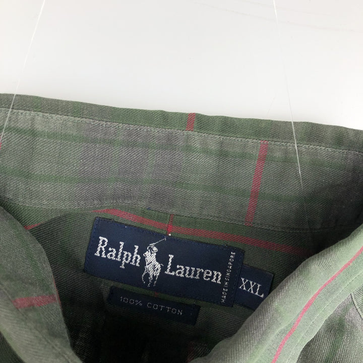 Ralph Lauren long sleeve button down check shirt, men's XXL size cotton green type Vintage Second Hand