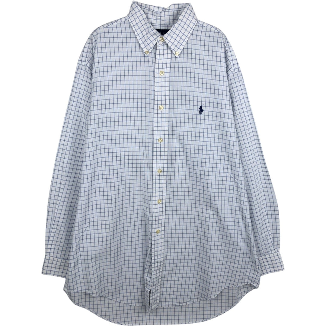 Ralph Lauren YARMOUTH Check Pattern Long-Sleeve Button-Down Shirt, Men's Size L (approx.) cotton white type Vintage Second Hand