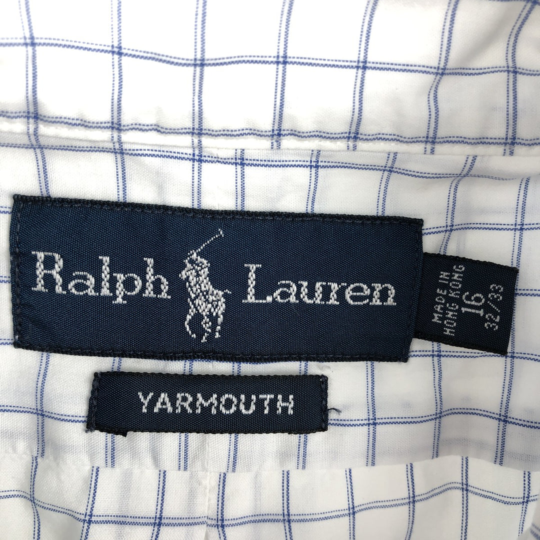Ralph Lauren YARMOUTH Check Pattern Long-Sleeve Button-Down Shirt, Men's Size L (approx.) cotton white type Vintage Second Hand
