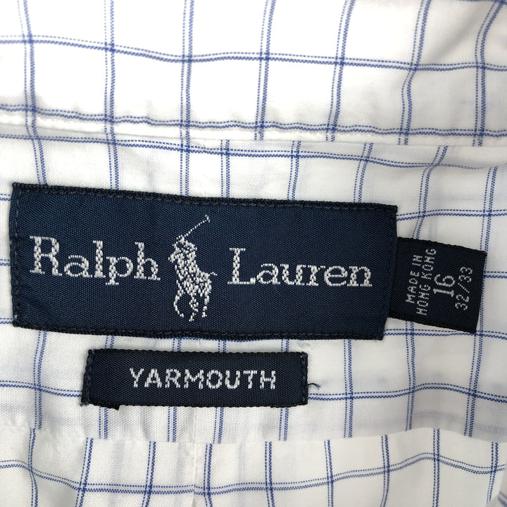 Ralph Lauren YARMOUTH Check Pattern Long-Sleeve Button-Down Shirt, Men's Size L (approx.) cotton white type Vintage Second Hand