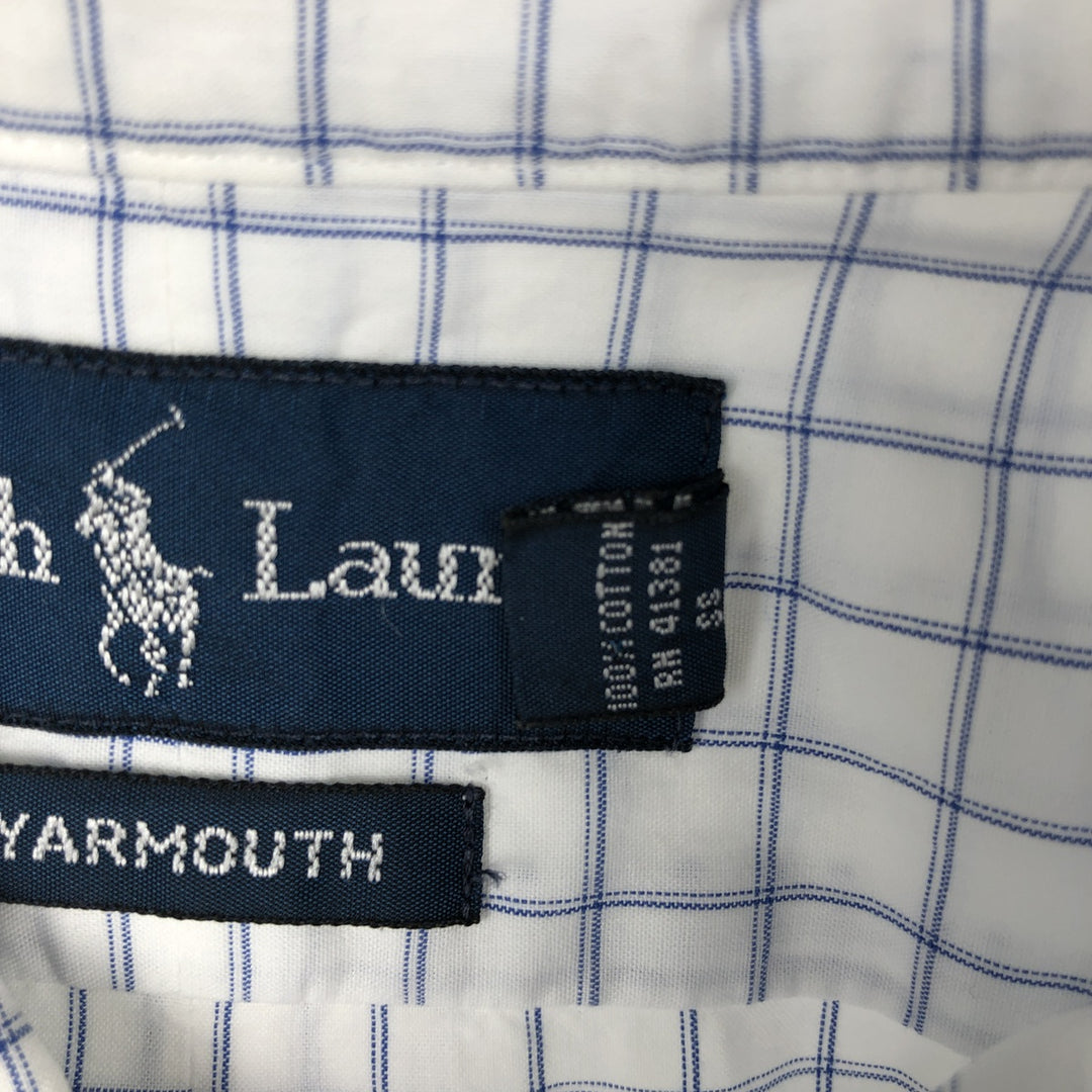 Ralph Lauren YARMOUTH Check Pattern Long-Sleeve Button-Down Shirt, Men's Size L (approx.) cotton white type Vintage Second Hand