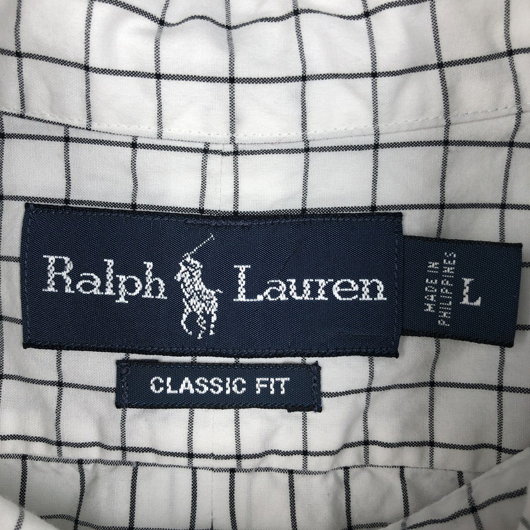 Ralph Lauren Classic Fit Long Sleeve Button Down Check Shirt Men's Size L cotton white type Vintage Second Hand