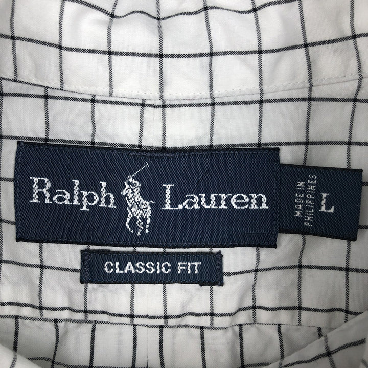 Ralph Lauren Classic Fit Long Sleeve Button Down Check Shirt Men's Size L cotton white type Vintage Second Hand