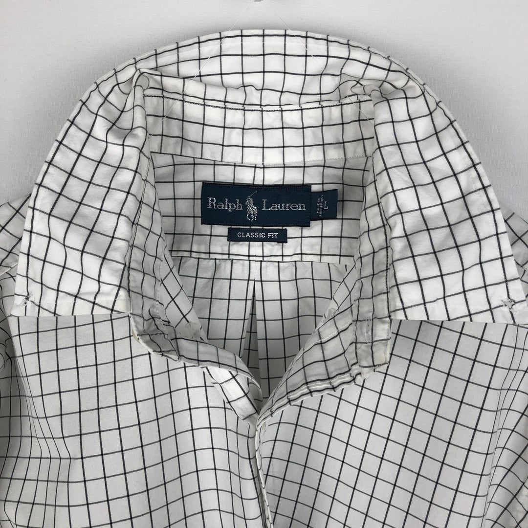 Ralph Lauren Classic Fit Long Sleeve Button Down Check Shirt Men's Size L cotton white type Vintage Second Hand
