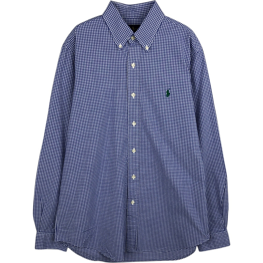 Ralph Lauren Gingham Check Long Sleeve Button-Down Check Shirt, Men's M Size cotton blue type Vintage Second Hand