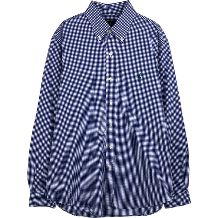 Ralph Lauren Gingham Check Long Sleeve Button-Down Check Shirt, Men's M Size cotton blue type Vintage Second Hand