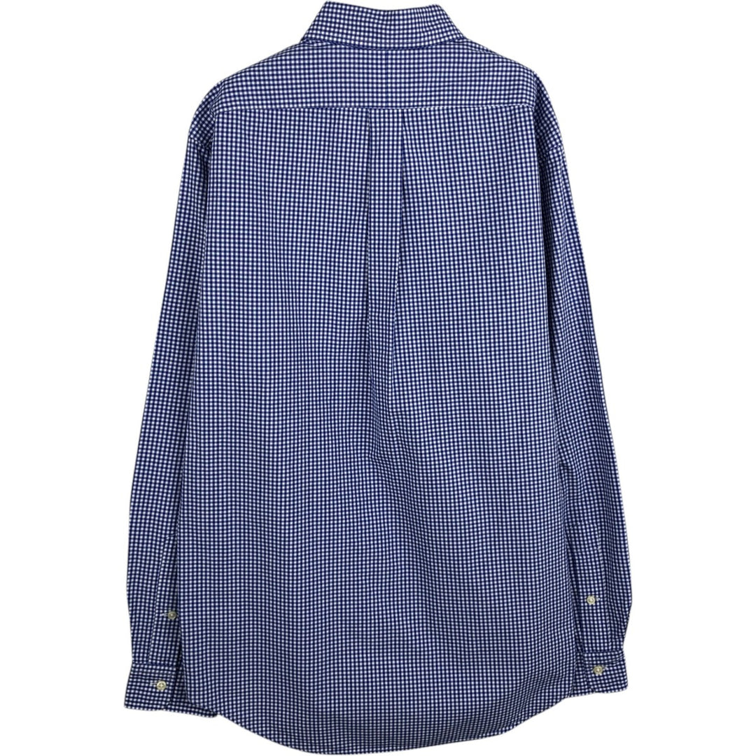 Ralph Lauren Gingham Check Long Sleeve Button-Down Check Shirt, Men's M Size cotton blue type Vintage Second Hand