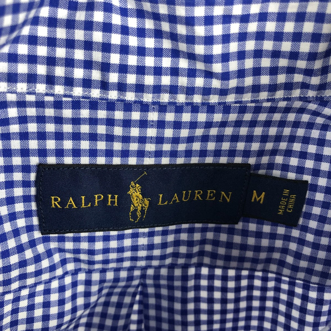 Ralph Lauren Gingham Check Long Sleeve Button-Down Check Shirt, Men's M Size cotton blue type Vintage Second Hand