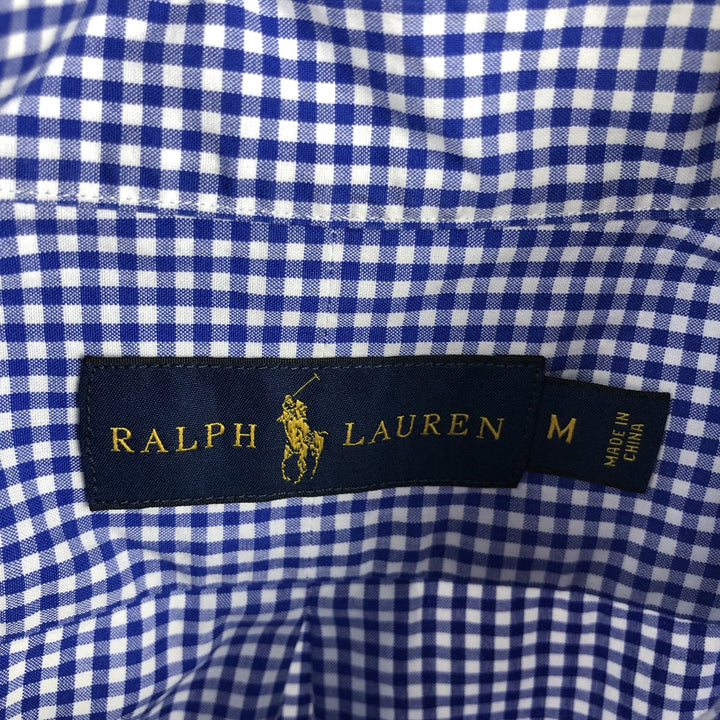 Ralph Lauren Gingham Check Long Sleeve Button-Down Check Shirt, Men's M Size cotton blue type Vintage Second Hand