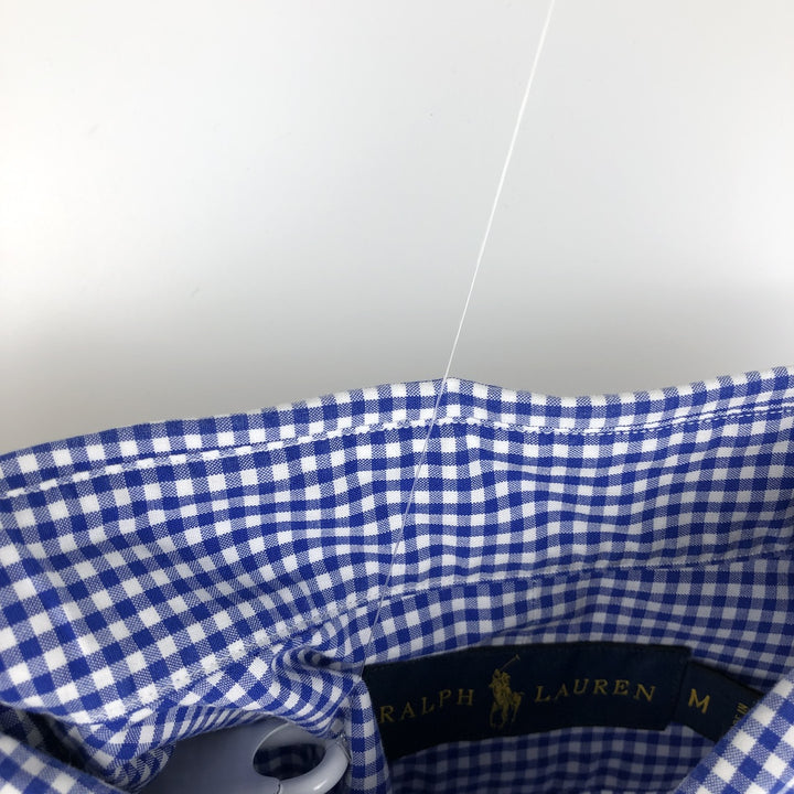 Ralph Lauren Gingham Check Long Sleeve Button-Down Check Shirt, Men's M Size cotton blue type Vintage Second Hand