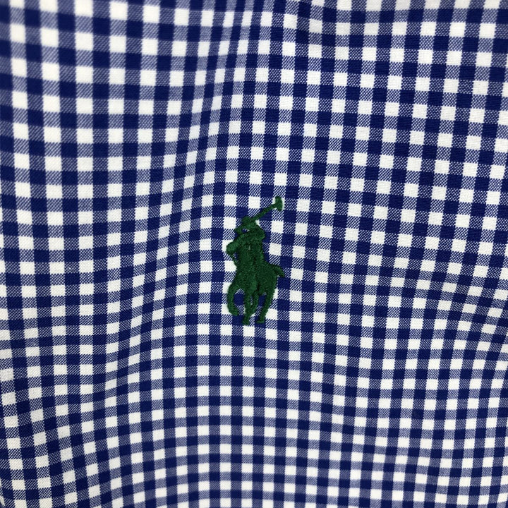 Ralph Lauren Gingham Check Long Sleeve Button-Down Check Shirt, Men's M Size cotton blue type Vintage Second Hand