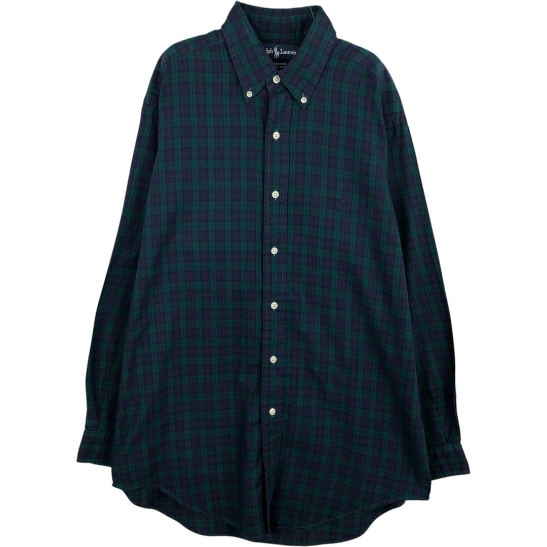 Ralph Lauren YARMOUTH Check Pattern Long-Sleeve Button-Down Shirt, Men's Size M (approx.) cotton green type Vintage Second Hand
