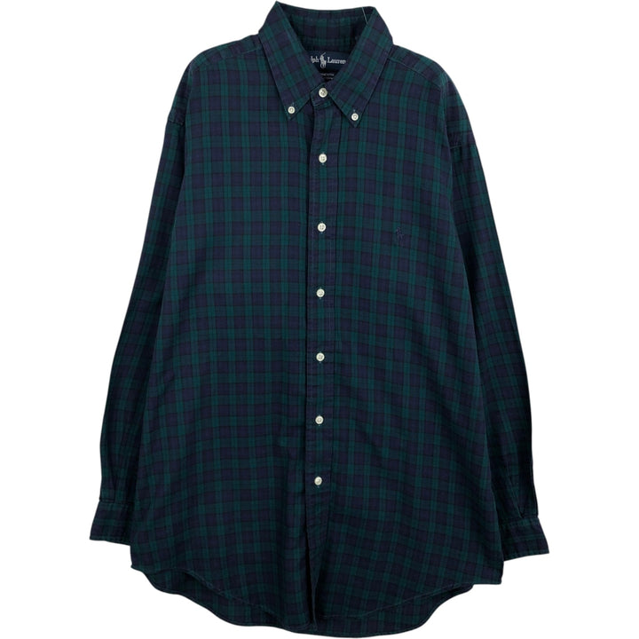 Ralph Lauren YARMOUTH Check Pattern Long-Sleeve Button-Down Shirt, Men's Size M (approx.) cotton green type Vintage Second Hand