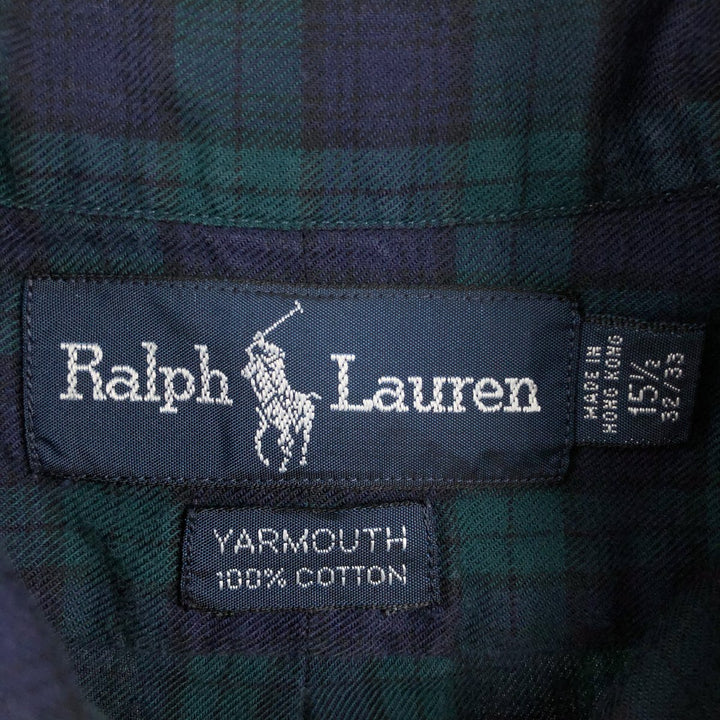 Ralph Lauren YARMOUTH Check Pattern Long-Sleeve Button-Down Shirt, Men's Size M (approx.) cotton green type Vintage Second Hand