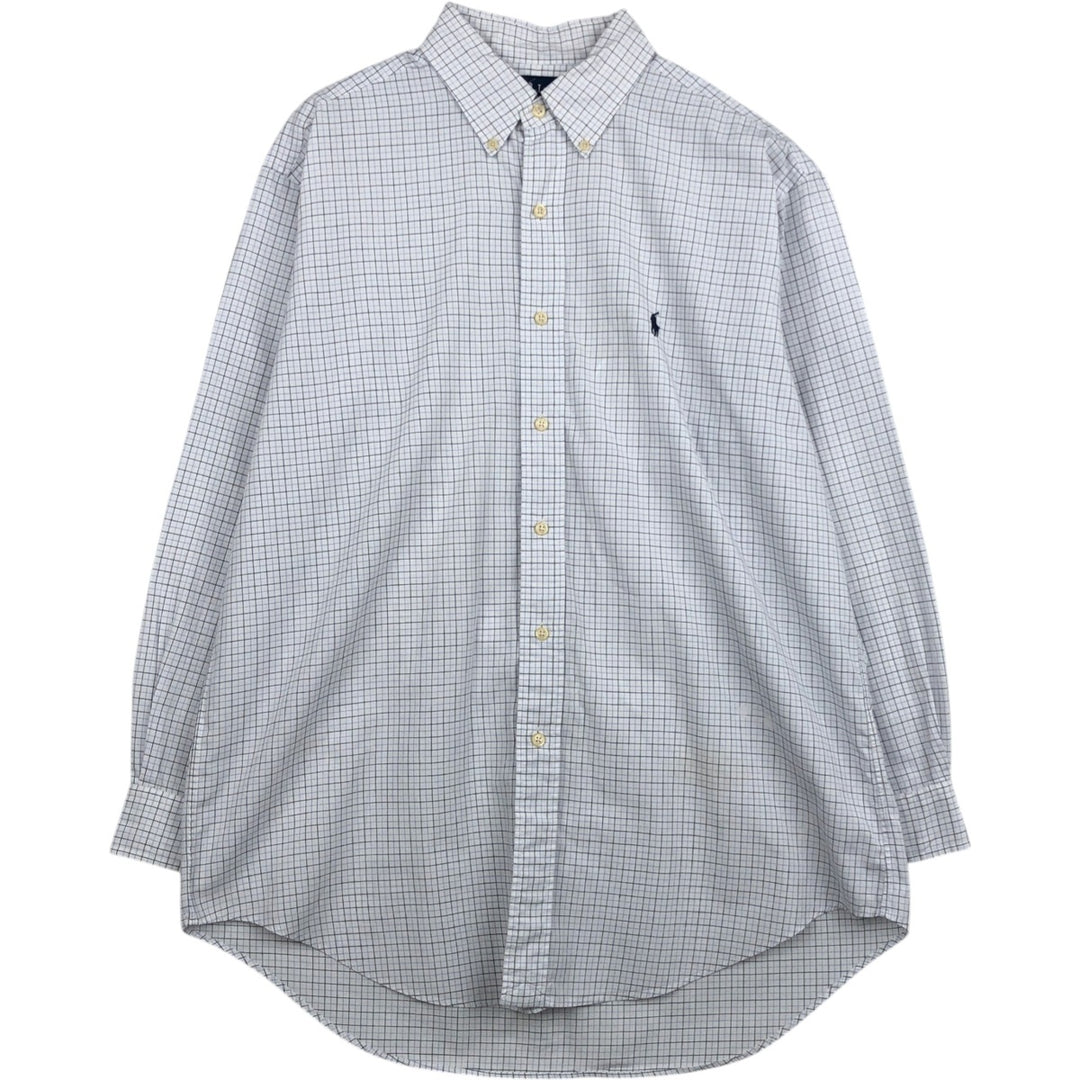 Ralph Lauren YARMOUTH Long Sleeve Button-Down Check Shirt, Men's Size L cotton white type Vintage Second Hand