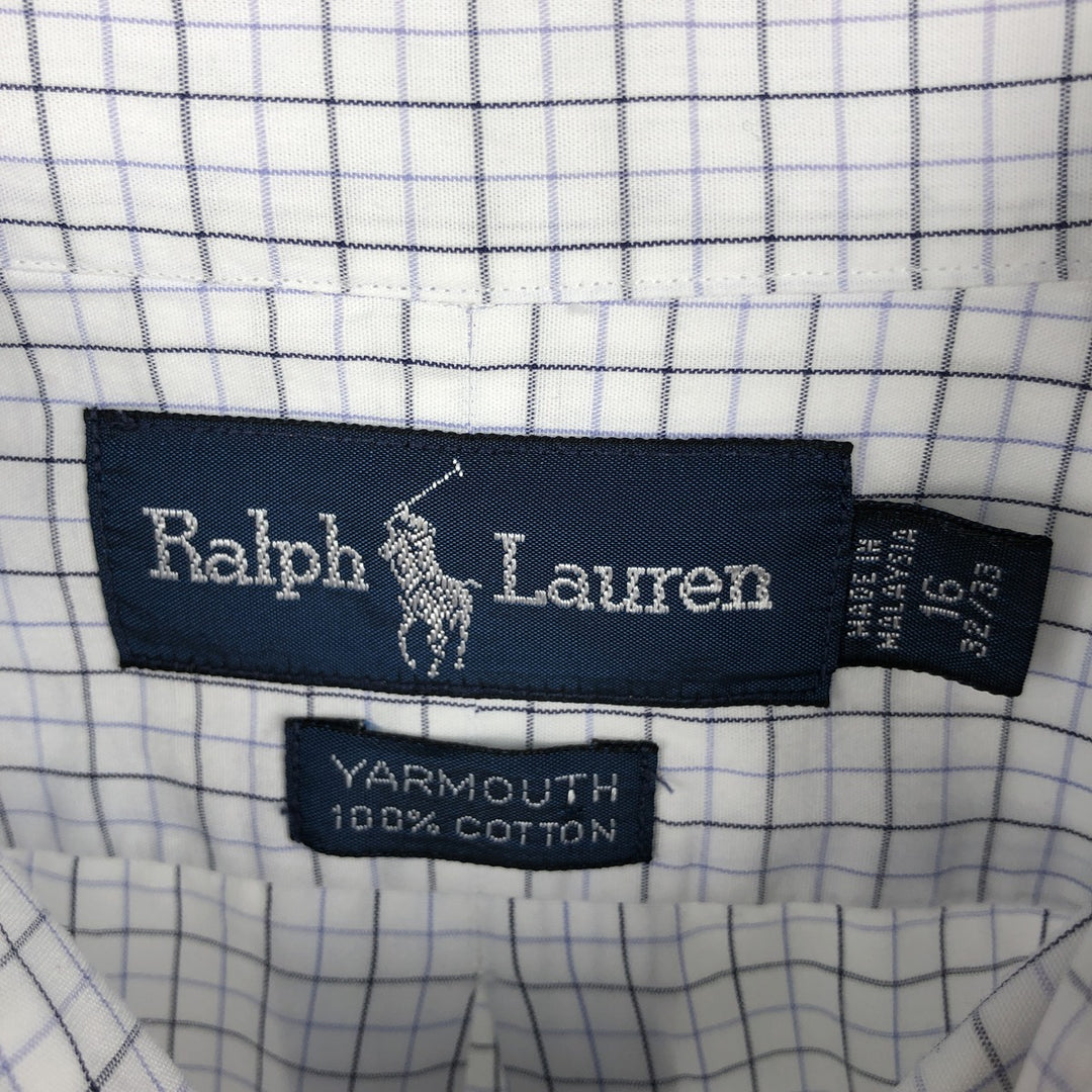 Ralph Lauren YARMOUTH Long Sleeve Button-Down Check Shirt, Men's Size L cotton white type Vintage Second Hand