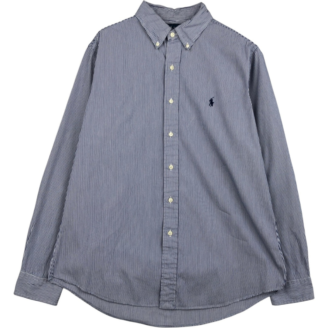 Ralph Lauren CUSTOM FIT long sleeve button down striped shirt men's size L cotton navy blue type Vintage Second Hand
