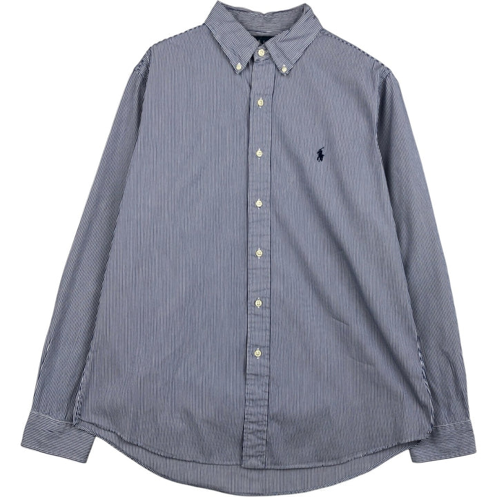 Ralph Lauren CUSTOM FIT long sleeve button down striped shirt men's size L cotton navy blue type Vintage Second Hand