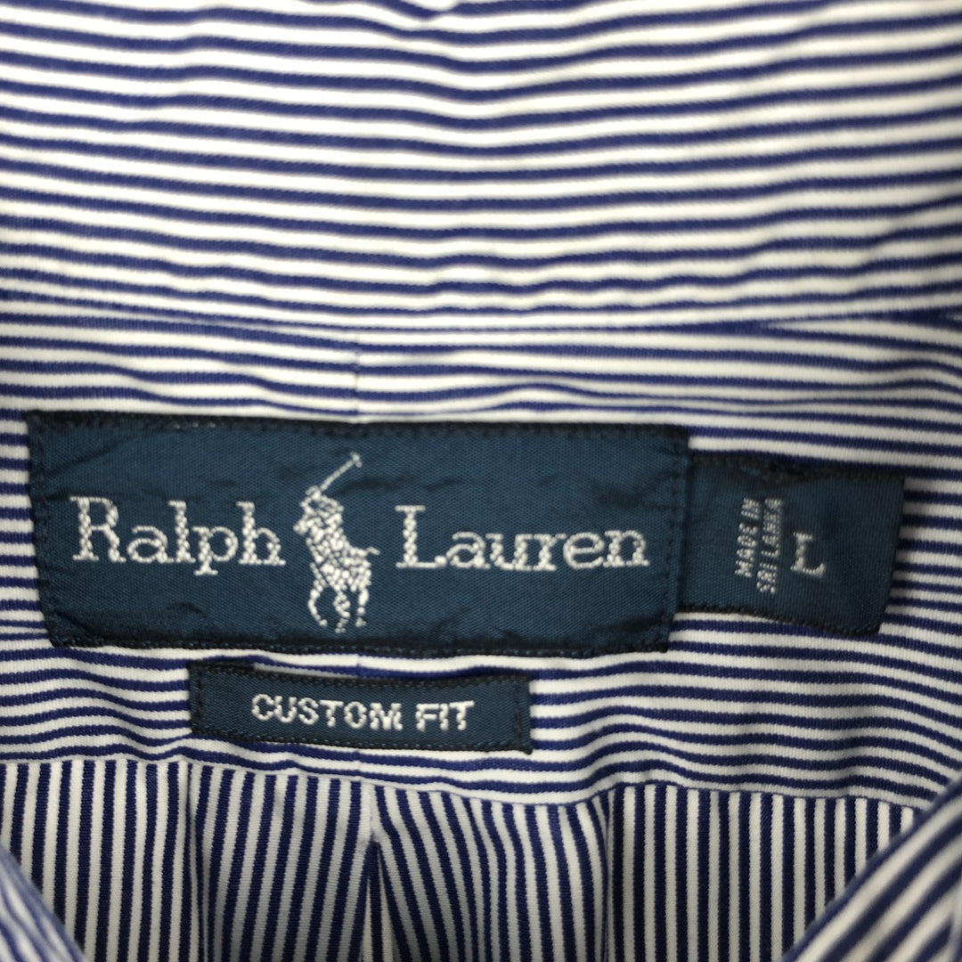 Ralph Lauren CUSTOM FIT long sleeve button down striped shirt men's size L cotton navy blue type Vintage Second Hand