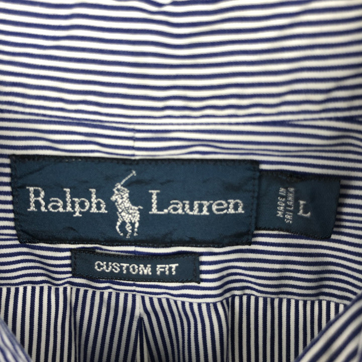 Ralph Lauren CUSTOM FIT long sleeve button down striped shirt men's size L cotton navy blue type Vintage Second Hand