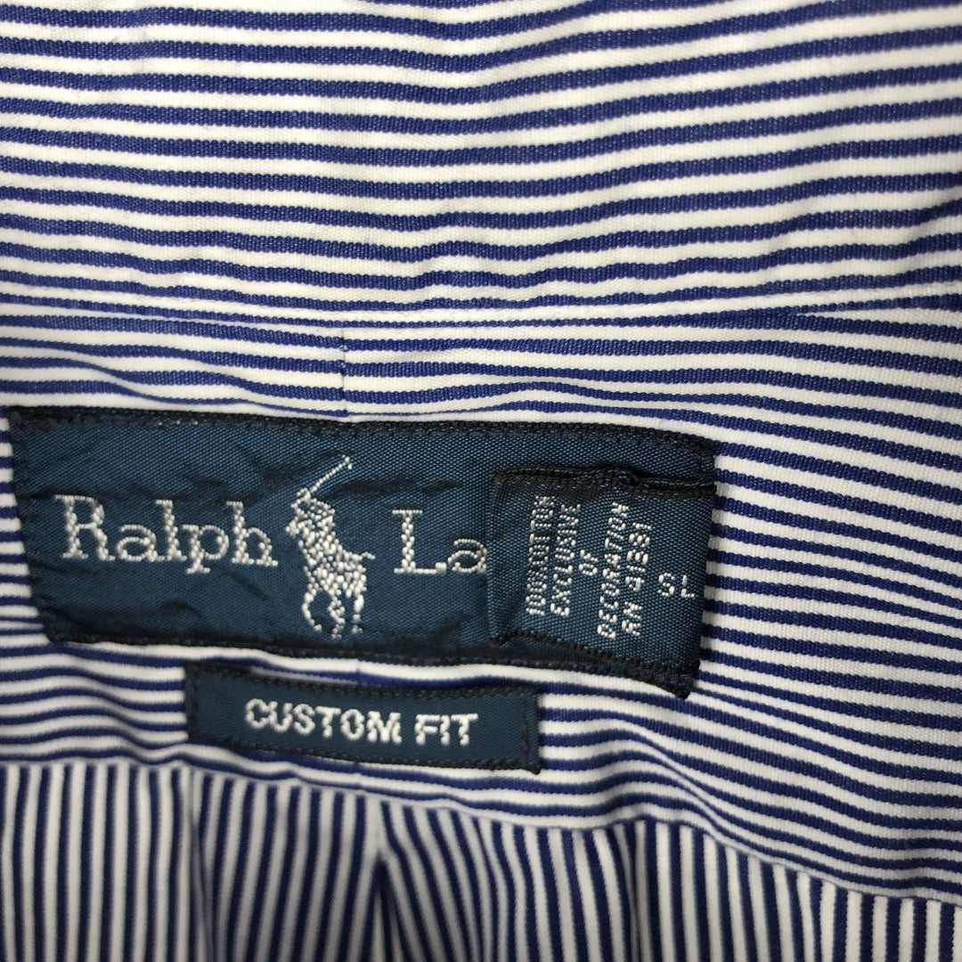 Ralph Lauren CUSTOM FIT long sleeve button down striped shirt men's size L cotton navy blue type Vintage Second Hand