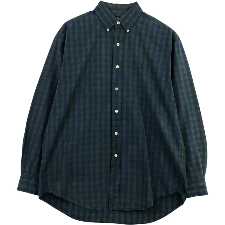 Ralph Lauren BLAKE long sleeve button down check shirt, men's size M cotton navy blue type Vintage Second Hand