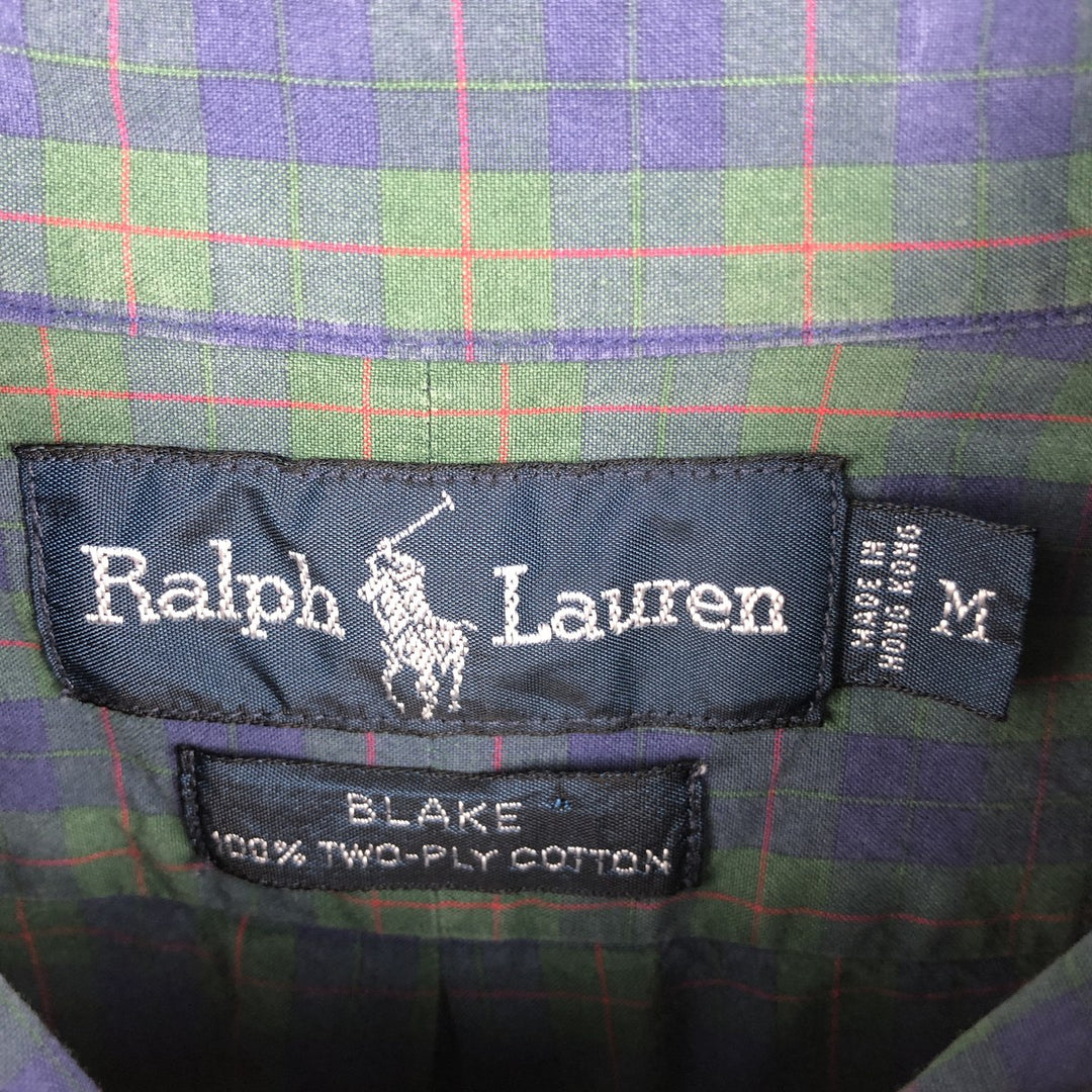 Ralph Lauren BLAKE long sleeve button down check shirt, men's size M cotton navy blue type Vintage Second Hand