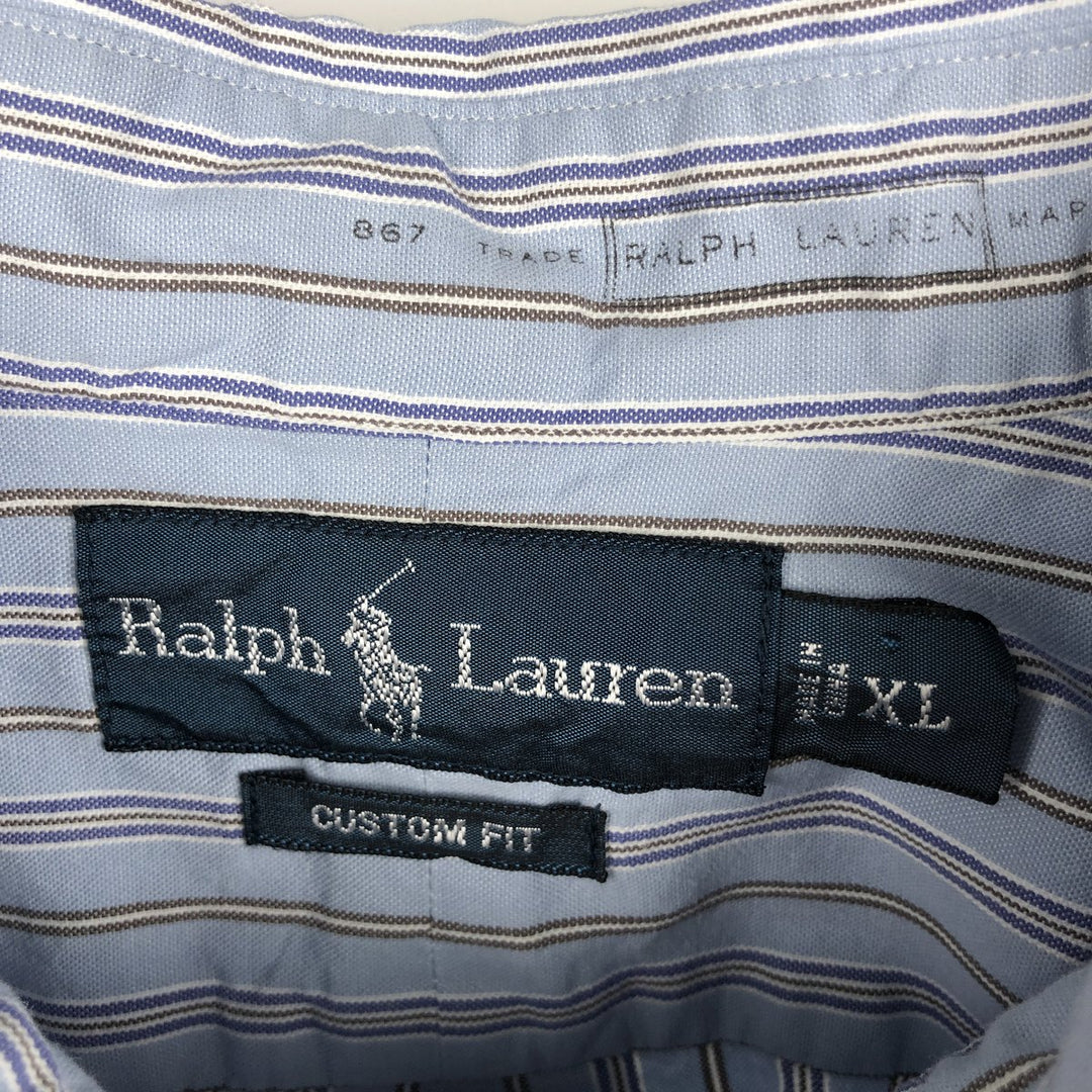 Ralph Lauren CUSTOM FIT long sleeve button down striped shirt men's XL size cotton Blue type light blue Vintage Second Hand