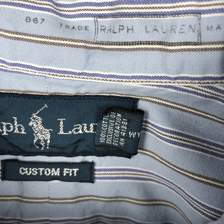 Ralph Lauren CUSTOM FIT long sleeve button down striped shirt men's XL size cotton Blue type light blue Vintage Second Hand