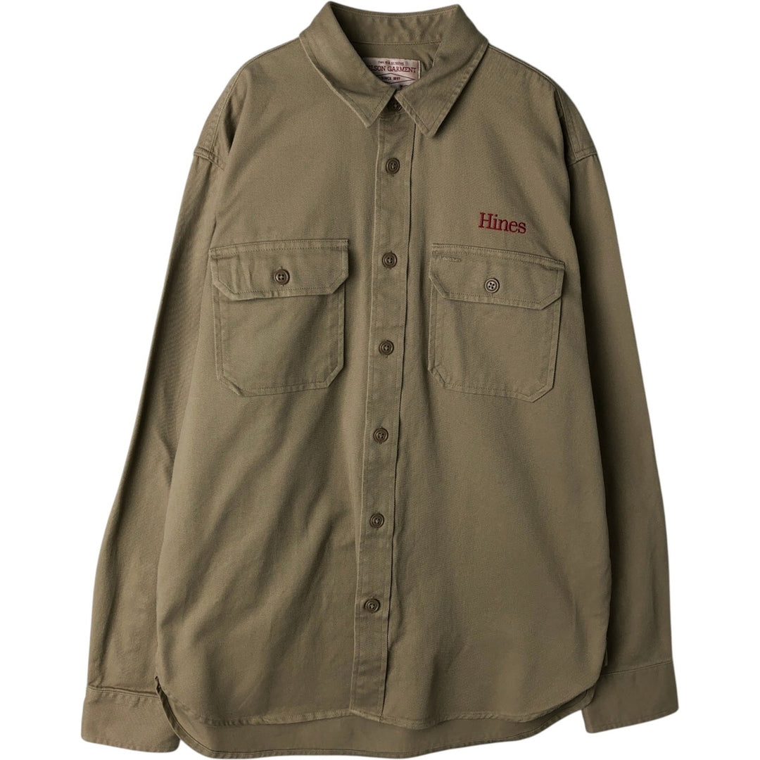 Filson Advertising Long-Sleeve Work Shirt, Men's Size M (approx.) cotton Beige type Vintage Second Hand