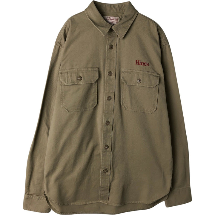 Filson Advertising Long-Sleeve Work Shirt, Men's Size M (approx.) cotton Beige type Vintage Second Hand