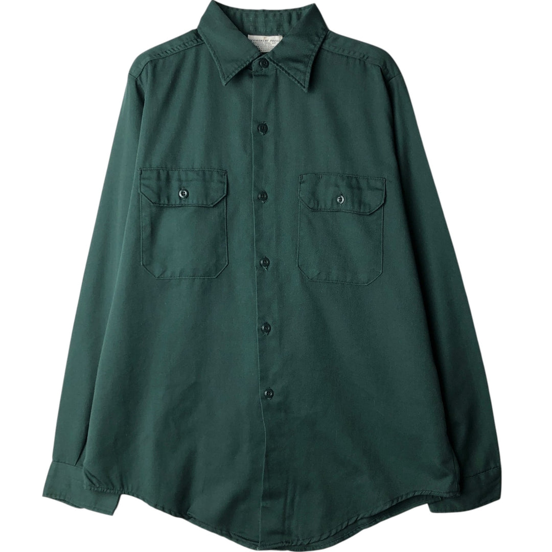 PERMANENT PRESS Long-Sleeve Work Shirt, Men's Size M (equivalent) polyester Khaki type sage green Vintage Second Hand