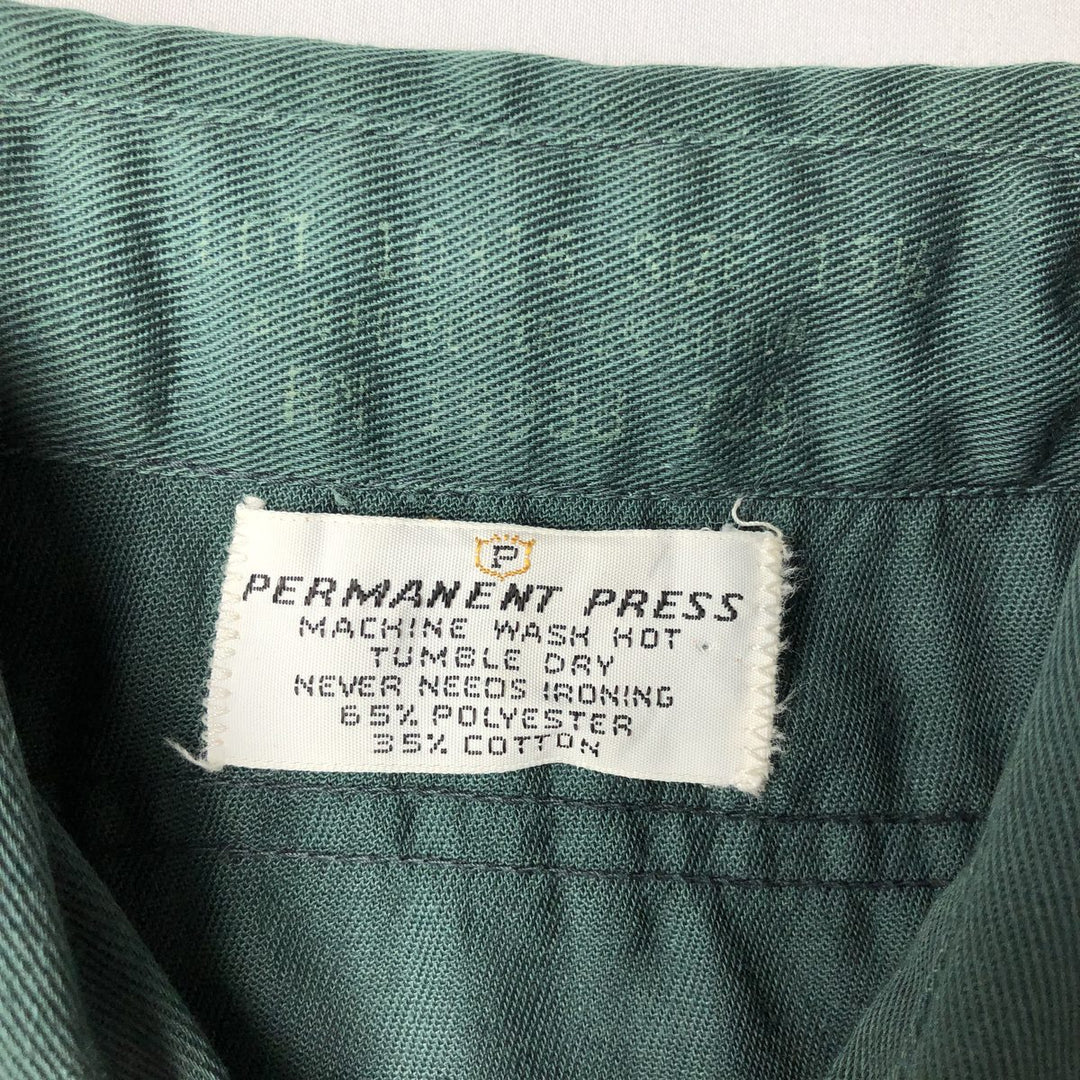PERMANENT PRESS Long-Sleeve Work Shirt, Men's Size M (equivalent) polyester Khaki type sage green Vintage Second Hand