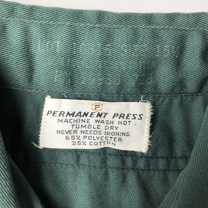 PERMANENT PRESS Long-Sleeve Work Shirt, Men's Size M (equivalent) polyester Khaki type sage green Vintage Second Hand