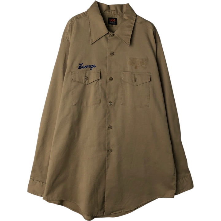 1970'S Lee Long-Sleeve Work Shirt, Men's Size L (Equivalent), Vintage unclear Beige type Vintage Second Hand