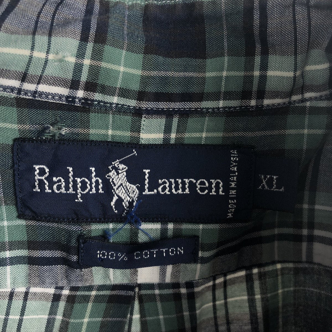 Ralph Lauren long sleeve button down check shirt, men's XL size cotton Emerald green Vintage Second Hand