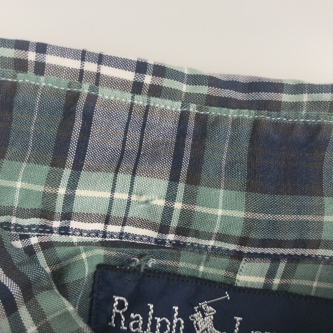 Ralph Lauren long sleeve button down check shirt, men's XL size cotton Emerald green Vintage Second Hand