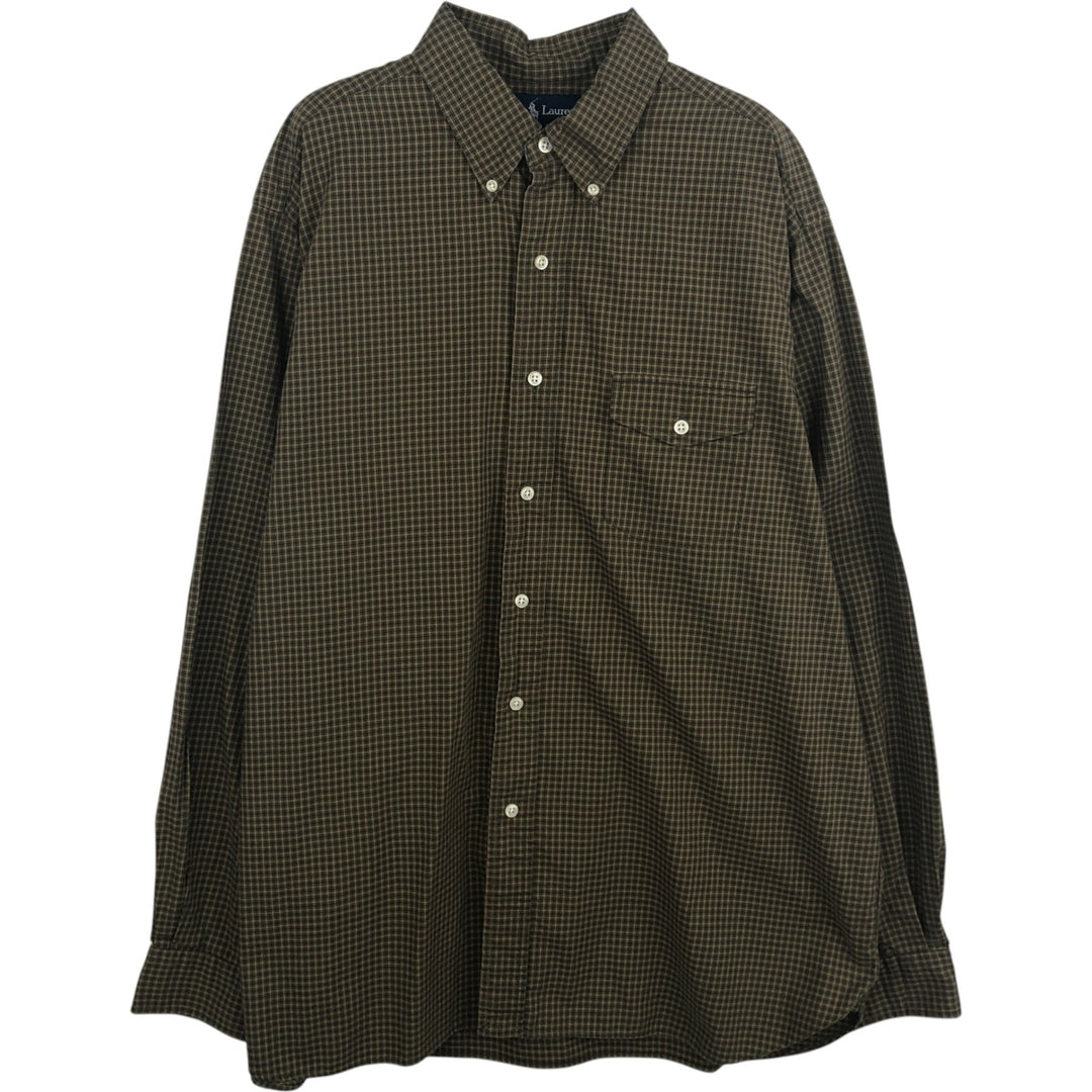 Ralph Lauren BLAKE long sleeve button down check shirt, men's XL size cotton Khaki type Vintage Second Hand