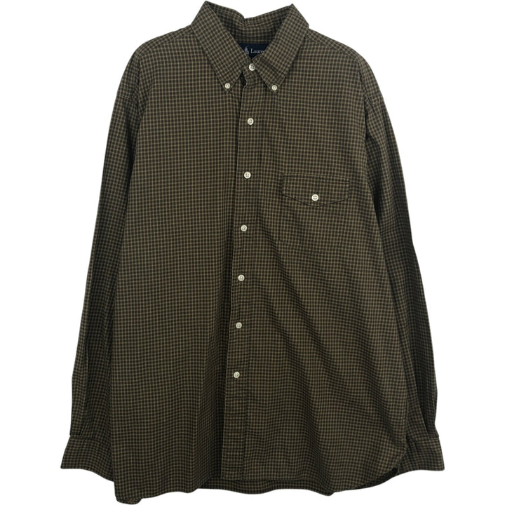 Ralph Lauren BLAKE long sleeve button down check shirt, men's XL size cotton Khaki type Vintage Second Hand