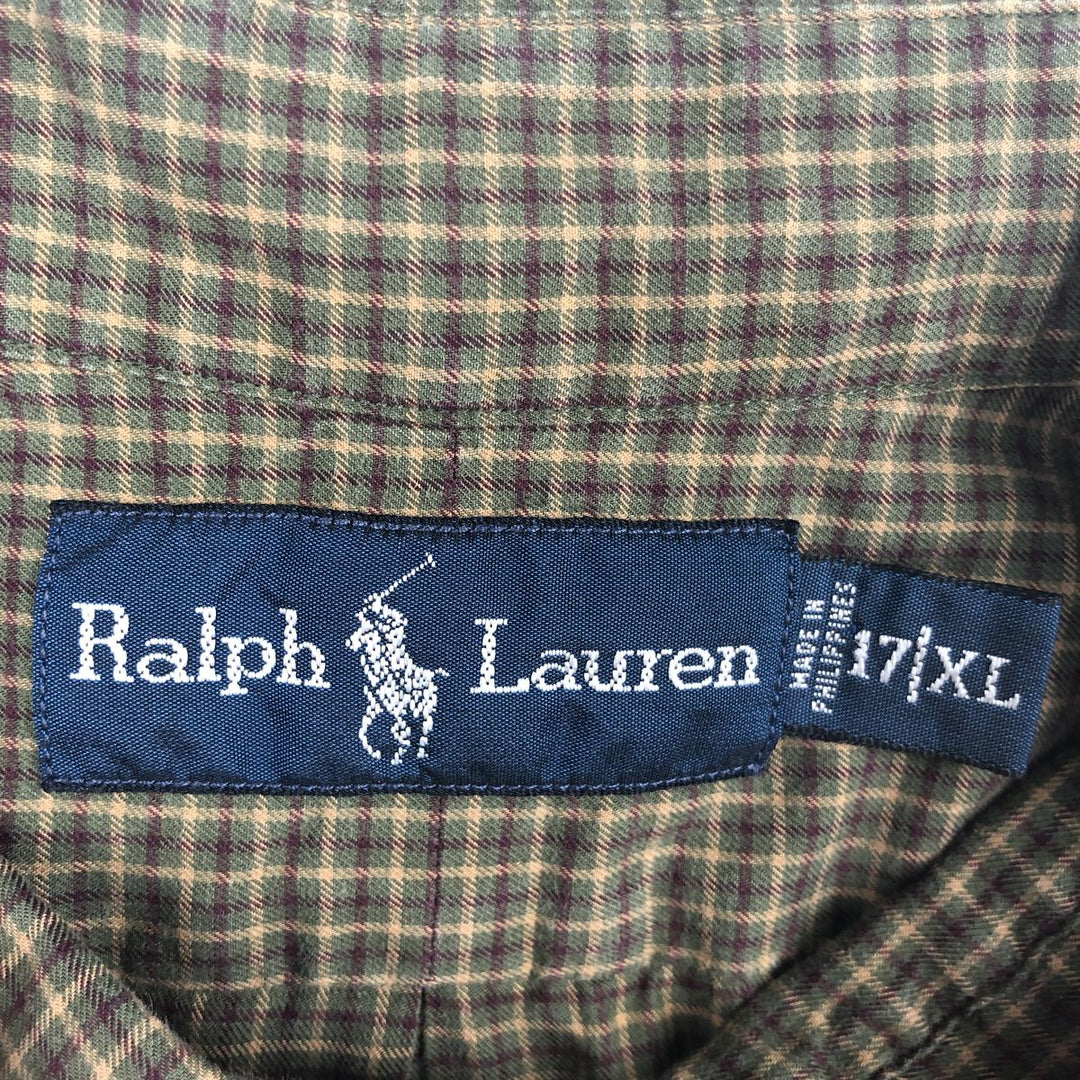 Ralph Lauren BLAKE long sleeve button down check shirt, men's XL size cotton Khaki type Vintage Second Hand