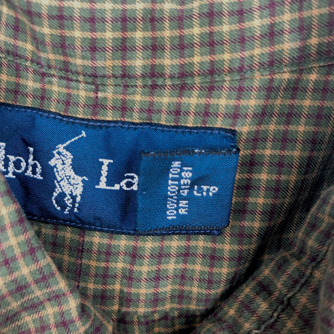 Ralph Lauren BLAKE long sleeve button down check shirt, men's XL size cotton Khaki type Vintage Second Hand