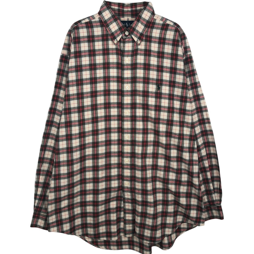 Ralph Lauren BLAKE long sleeve button down check shirt, men's size L cotton Beige type Vintage Second Hand