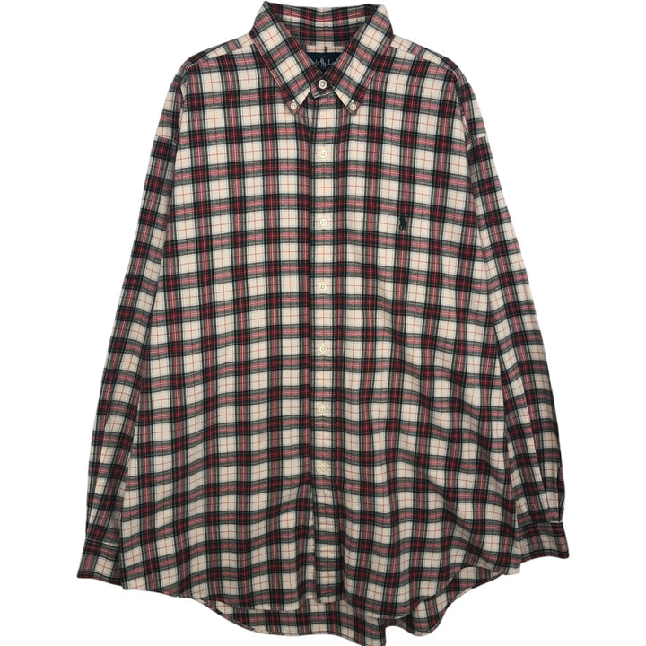 Ralph Lauren BLAKE long sleeve button down check shirt, men's size L cotton Beige type Vintage Second Hand