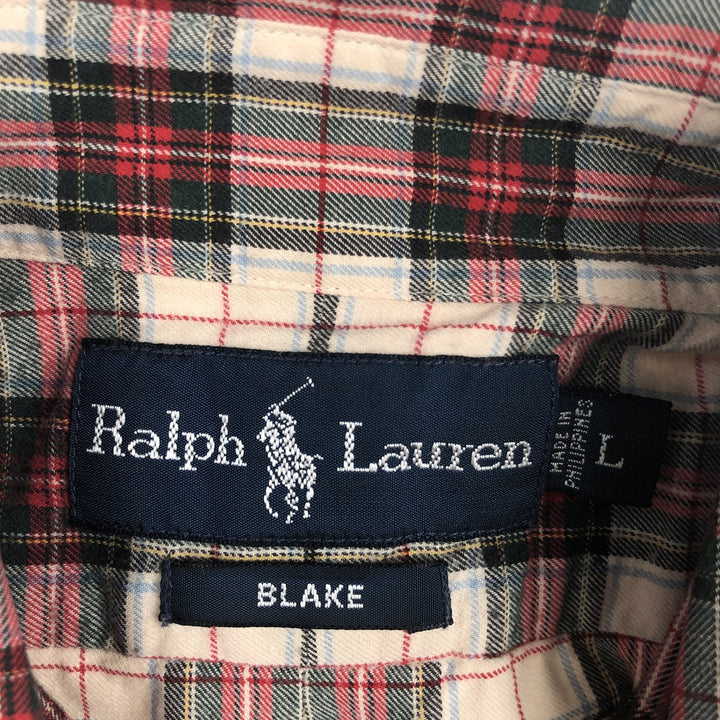 Ralph Lauren BLAKE long sleeve button down check shirt, men's size L cotton Beige type Vintage Second Hand