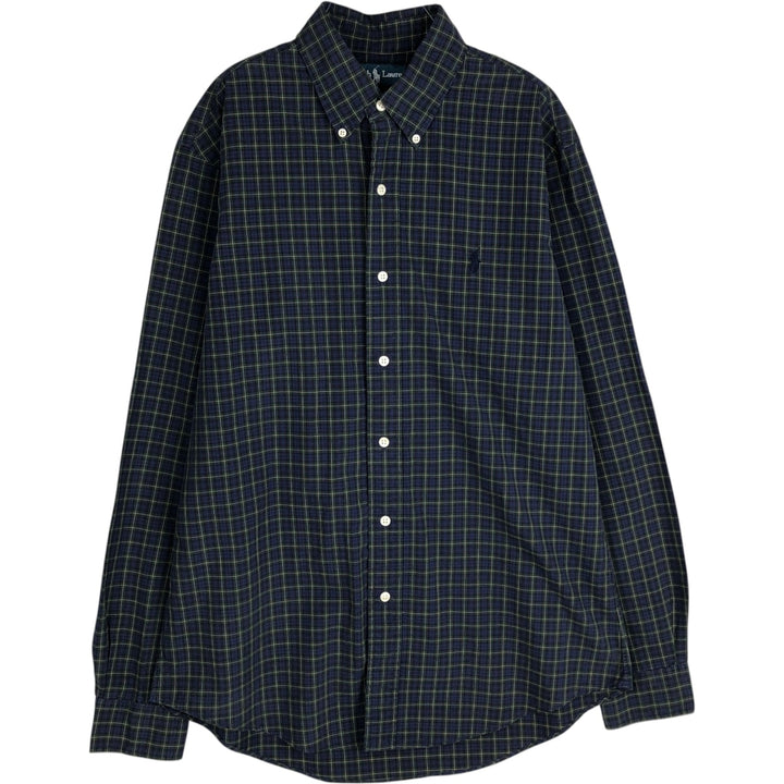 Ralph Lauren CUSTOM FIT long sleeve button down check shirt men's size M cotton navy blue type Vintage Second Hand
