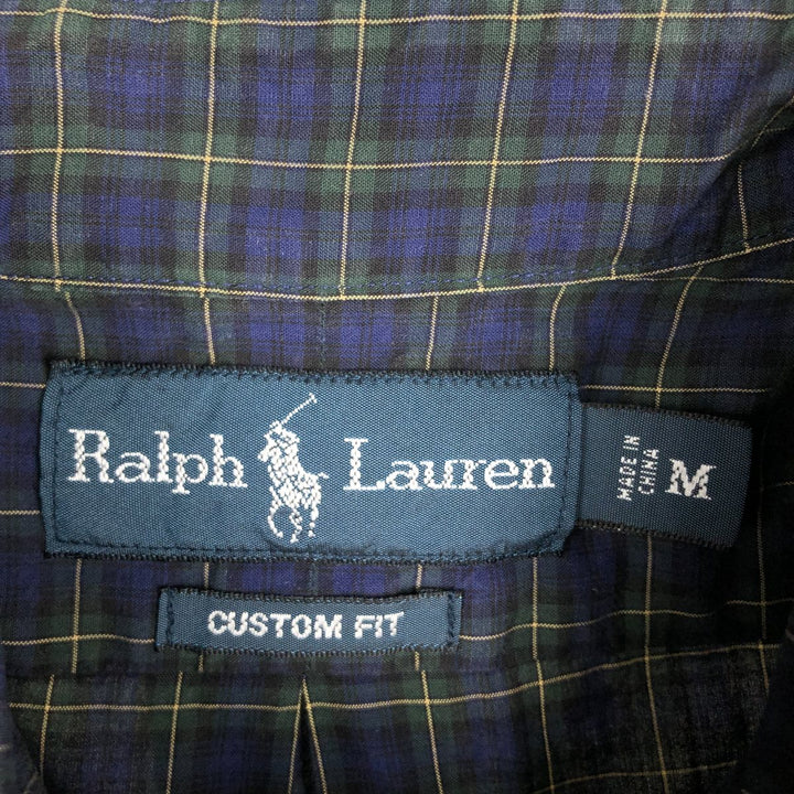 Ralph Lauren CUSTOM FIT long sleeve button down check shirt men's size M cotton navy blue type Vintage Second Hand
