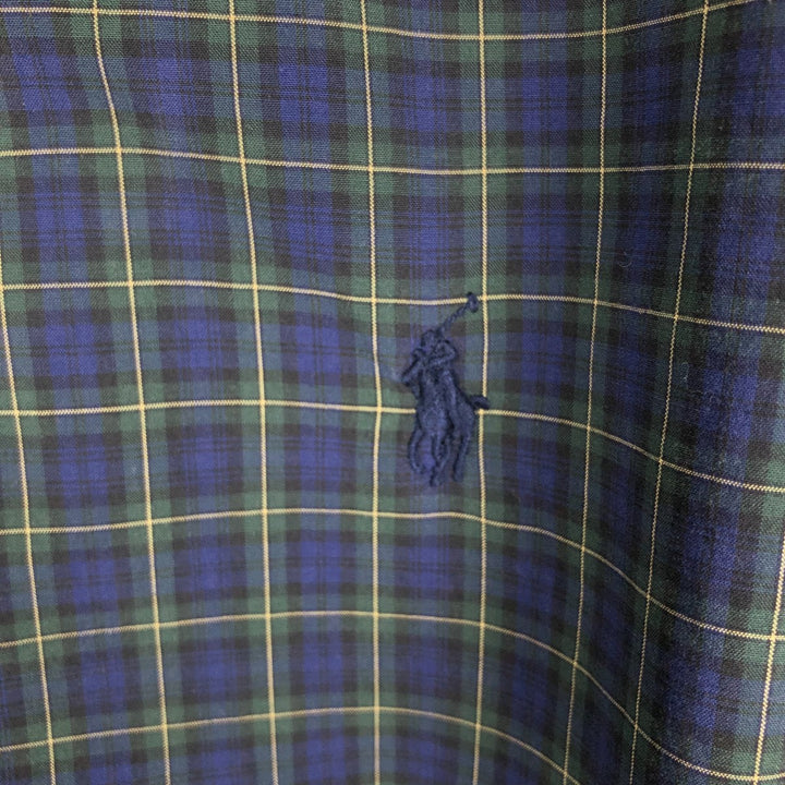 Ralph Lauren CUSTOM FIT long sleeve button down check shirt men's size M cotton navy blue type Vintage Second Hand