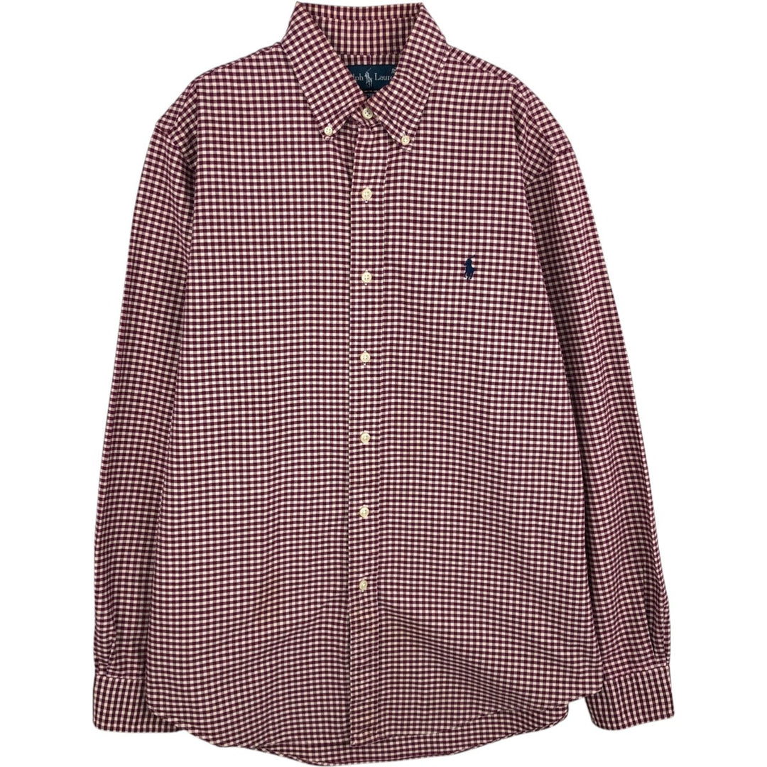 Ralph Lauren CUSTOM FIT Gingham Check Long Sleeve Button Down Check Shirt Men's M Size cotton red type Vintage Second Hand