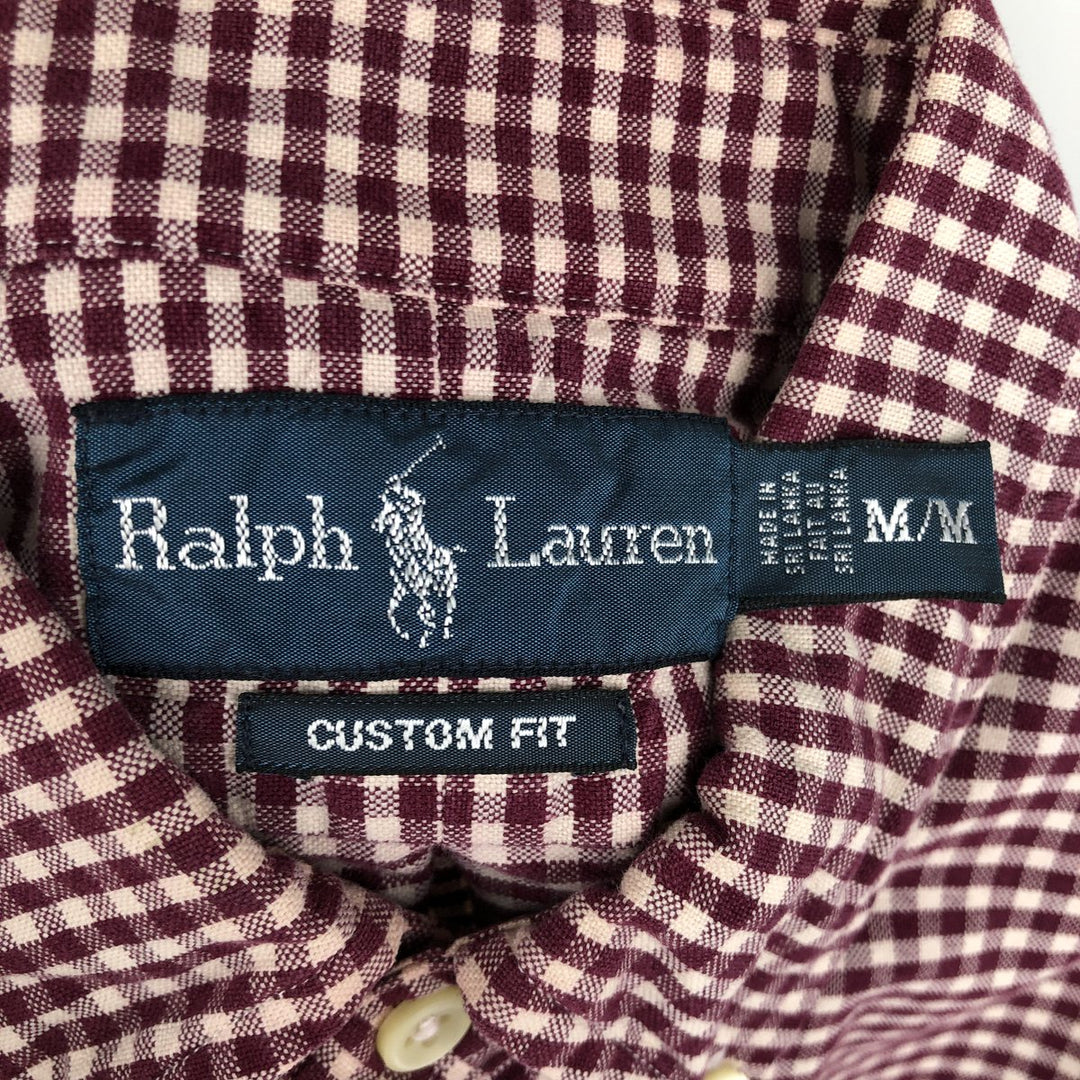 Ralph Lauren CUSTOM FIT Gingham Check Long Sleeve Button Down Check Shirt Men's M Size cotton red type Vintage Second Hand